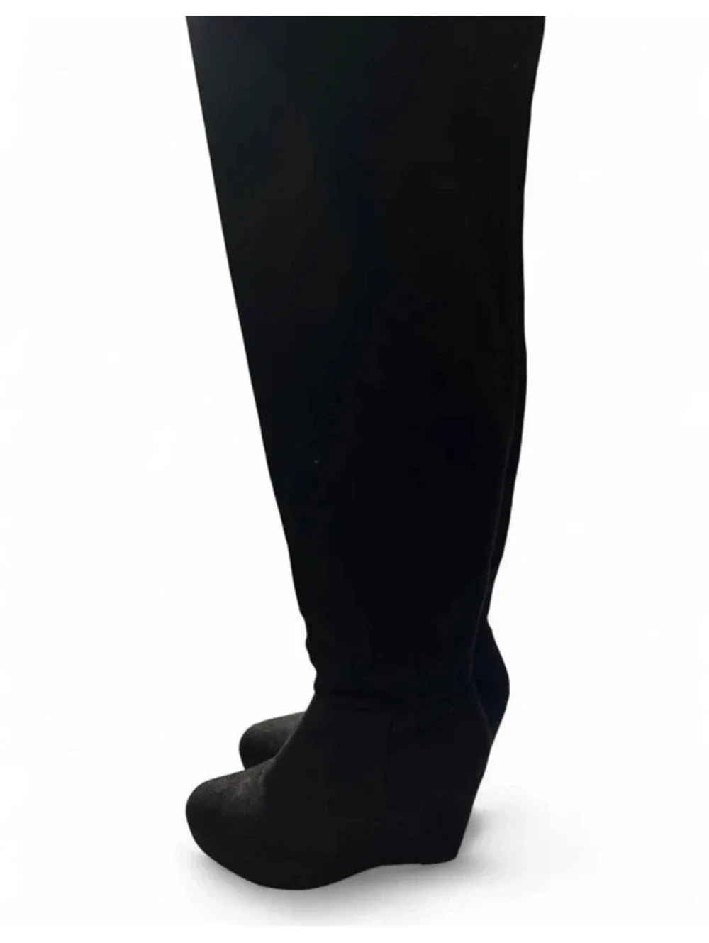 Chinese Laundry Black Suede Wedge Thigh-High Boots size 7
